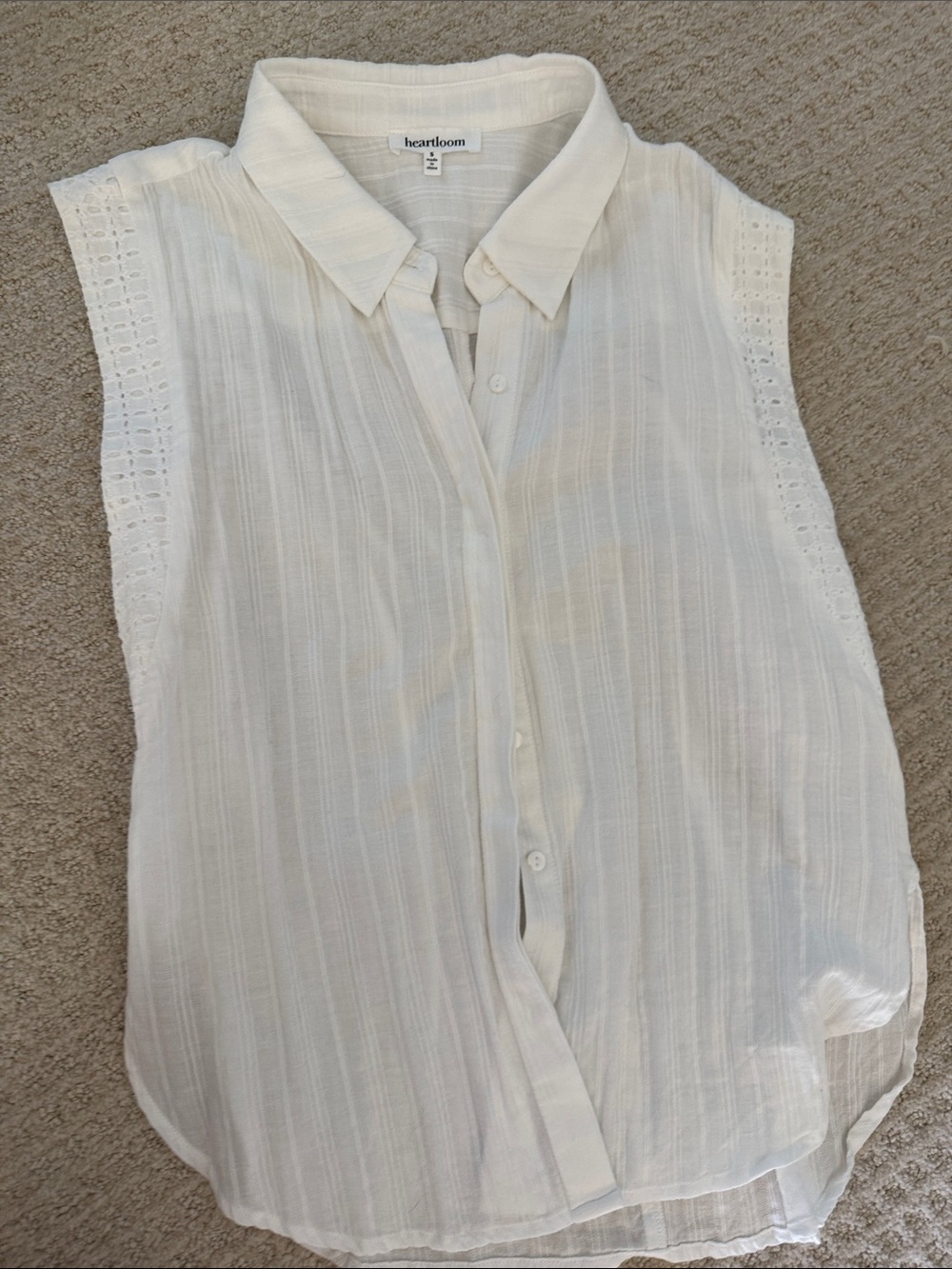 Heartloom Cream Sleeveless Button-Front Eyelet Trim Blouse